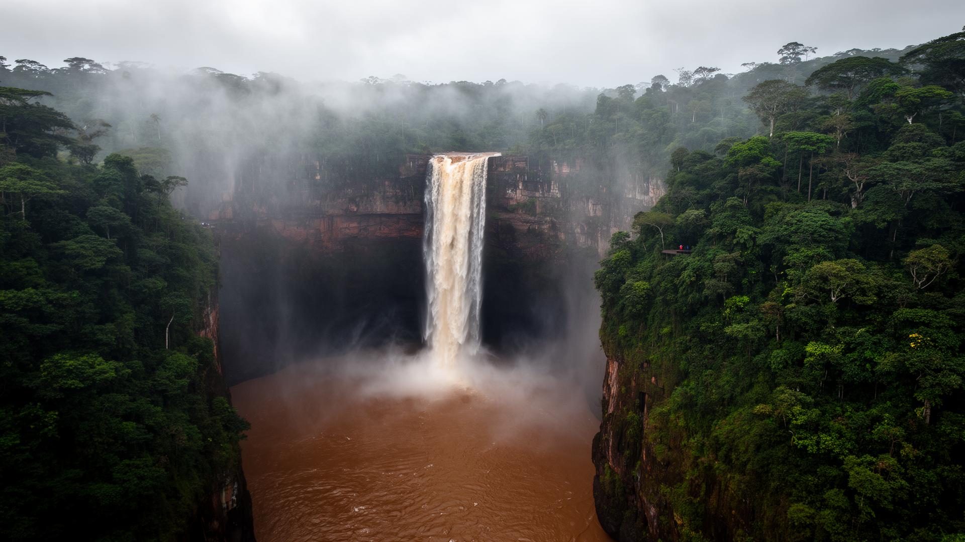 A vast single-drop waterfall in the Guyanese rainforest
