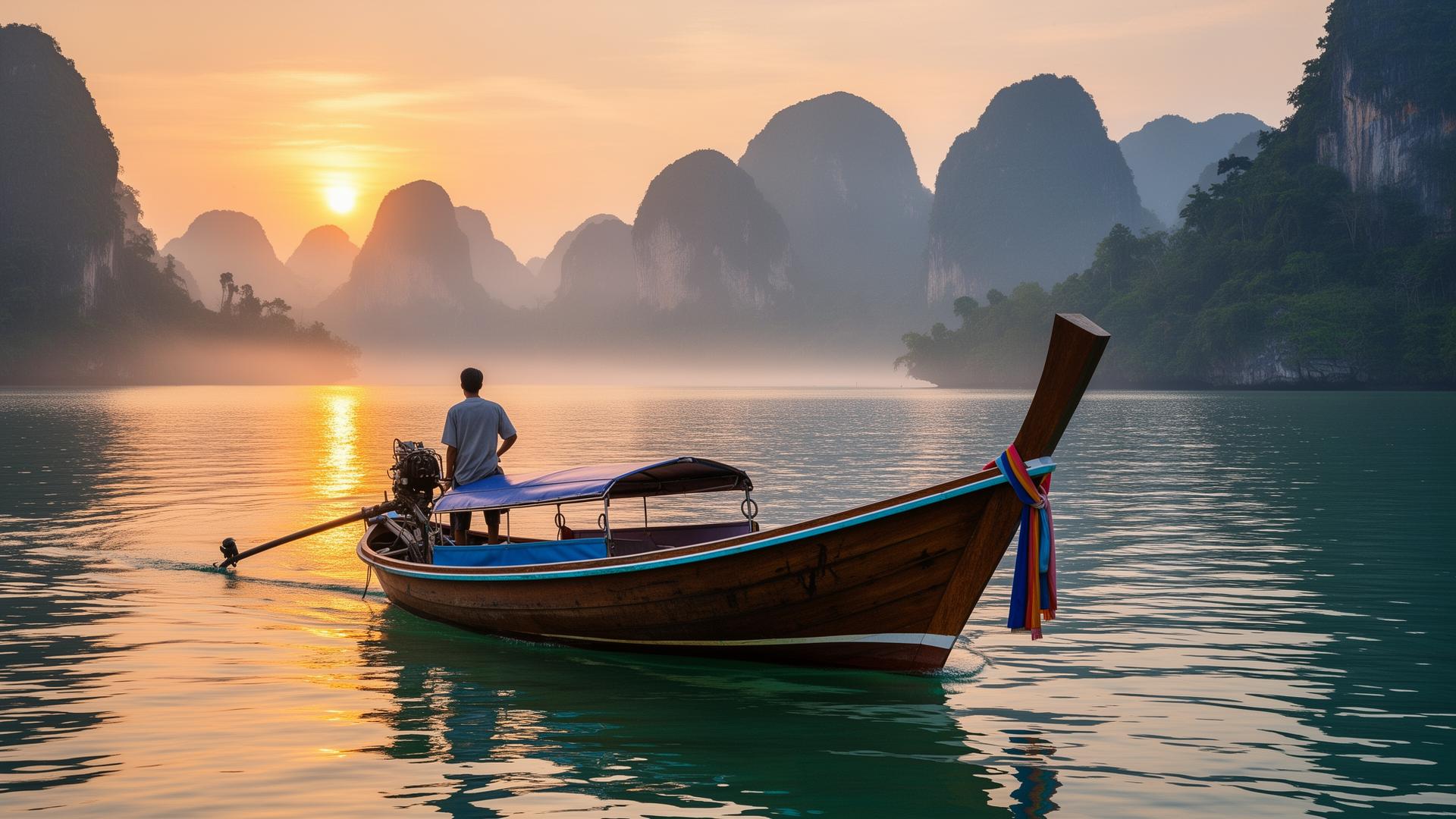 Longtail boat at dawn