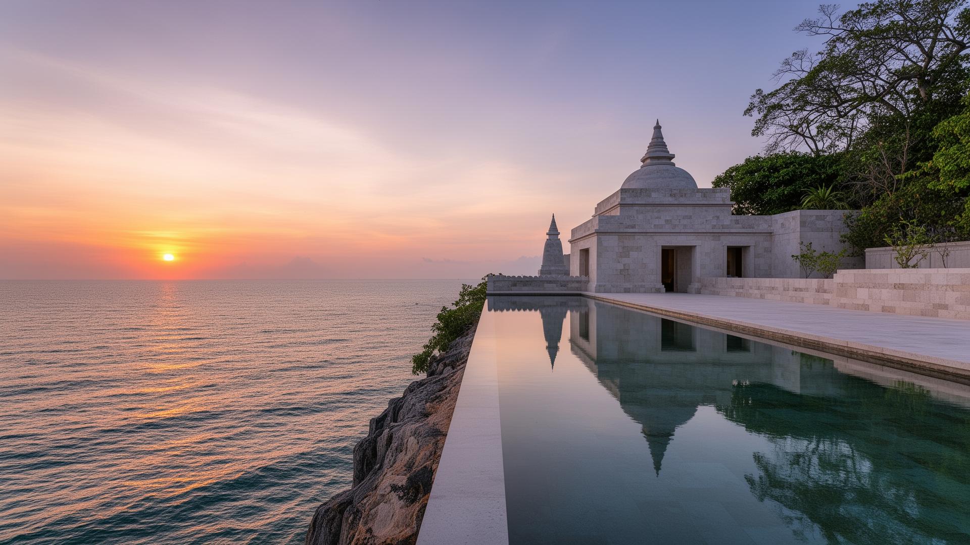Reflection pool meeting the Andaman sea at dusk